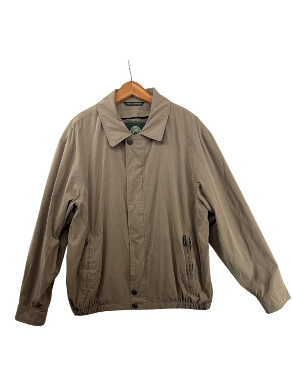 Weatherproof Mens Bomber Jacket Sz L Beige Full-Zip Classic Lined Cozy Outdoorsy